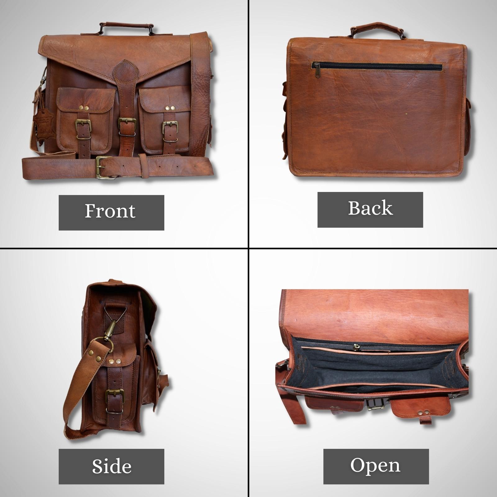 Men Genuine Leather Briefcase Office Messenger Laptop Shoulder Bag